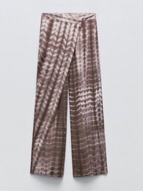 Zara‎ Linen Blend Taupe Tie-Dye Wrap Pants Size Large